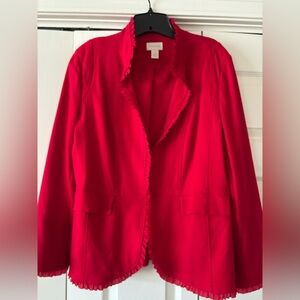 Chico’s Red Women's Red Ruffle Ponte Blazer